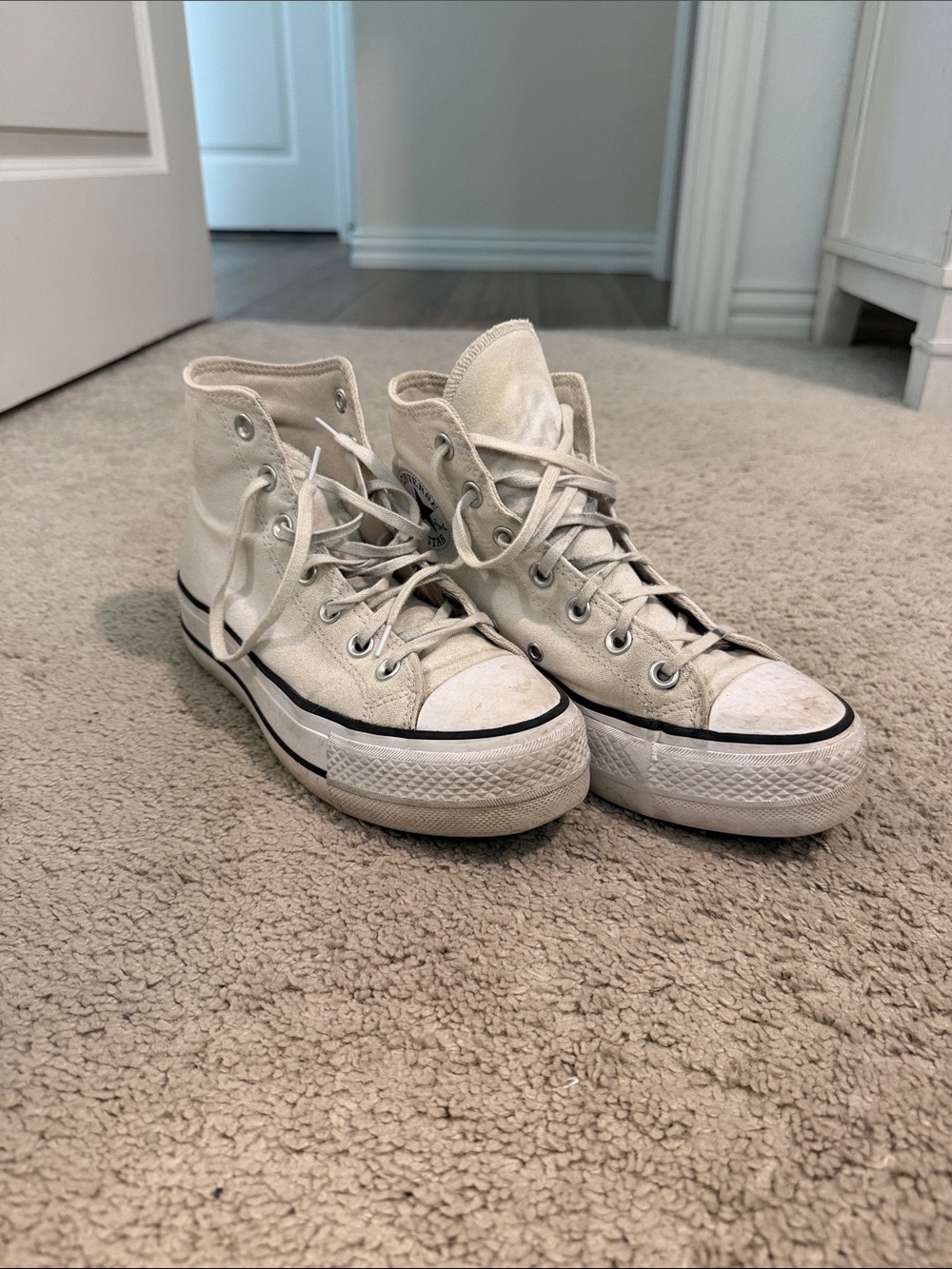 Classic High-Top Canvas Platform Sneakers in Off-White